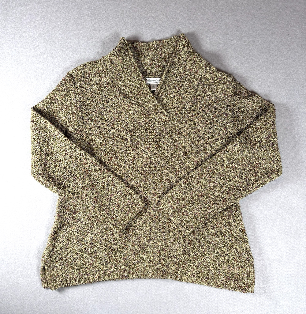 Coldwater Creek Women's Large Olive Marled Tweed V-Neck Sweater